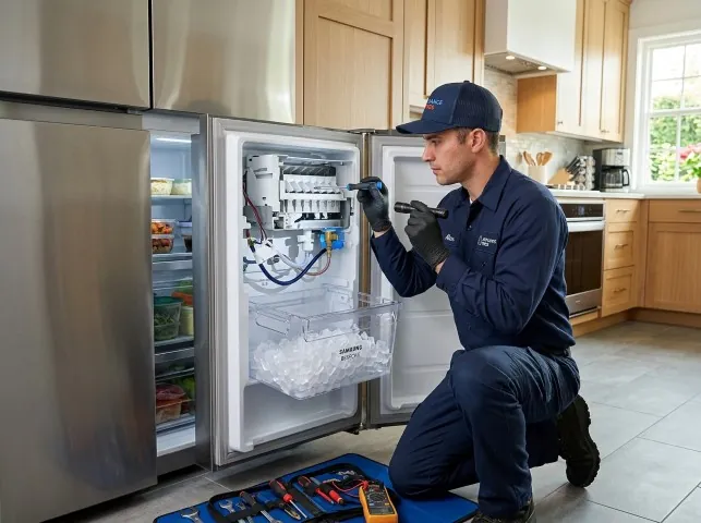 Appliance Repair Hero technician repairing a refrigerator ice maker in Appleton, NY